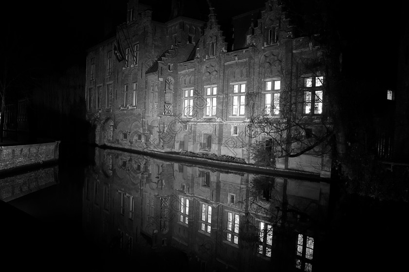 DSC 0877 
 Brugge - reflections 
 Keywords: architecture, belfry, belgian, belgium, bruges, brugge, buildings, city, dark, europe, flanders, flemish, historic, houses, illuminated, illumination, late, lit, medieval, night, old, quaint, reflection, romantic, scenic, style, tourism, tower, town, travel, water, waterfront monochrome